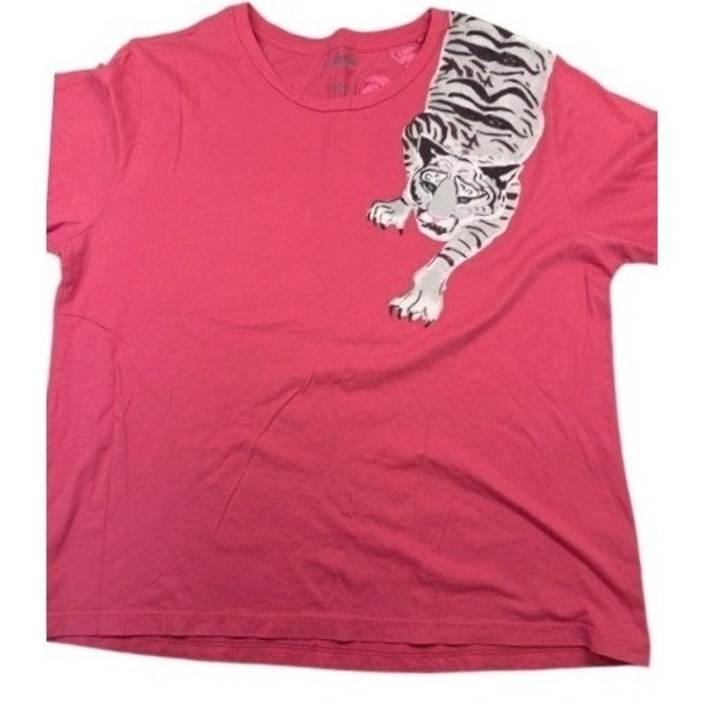LE SUBERBE Pink Tiger Graphic T Shirt‎ Womens Size L Short Sleeve Crew Neck